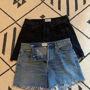 2 pairs of A Agolde jean shorts with frayed edges